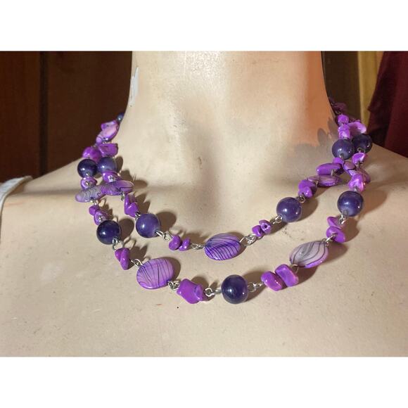 Double Strand Purple Beaded Necklace - Picture 4 of 5